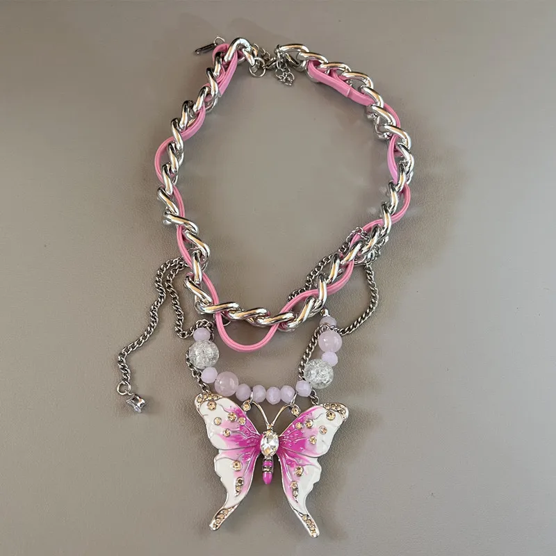 2026Red Velvet Butterfly Tassel Necklace Sweet Cool Spice Gi