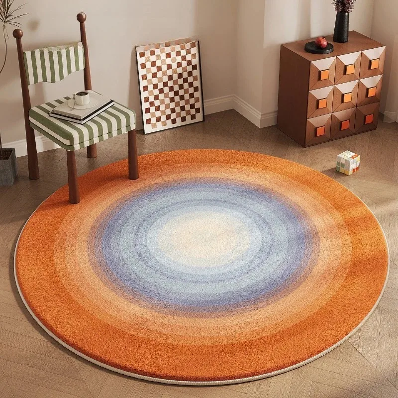 Retro Concentric Gradient Round Rug, Vibrant Orange‑Blue Multi‑Ring Ombre Print Circular Floor Mat, for Living Room Bedroom