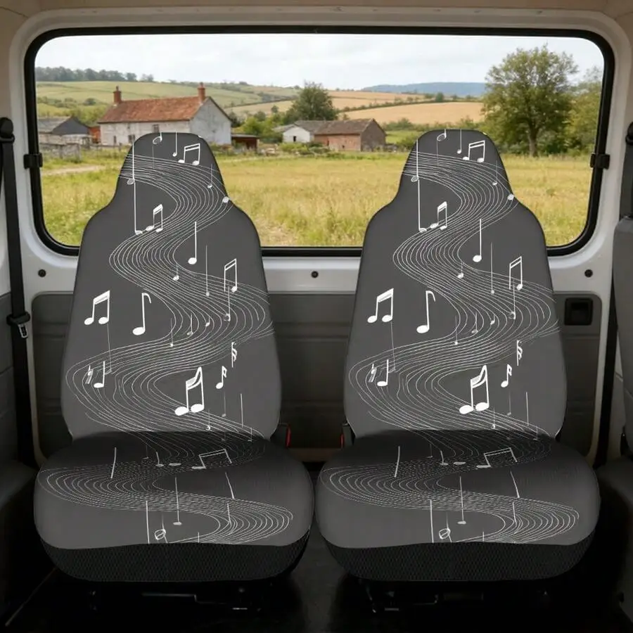 

Wavy Music Notes Car Seat Covers For Front Seats – Universal Fit For Cars And Trucks