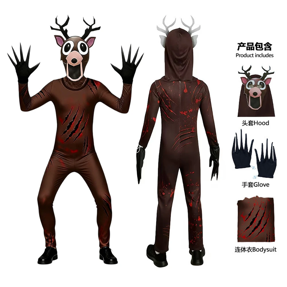 99 ليال في الغابة الغزلان زي تأثيري الزي الرهيب هالوين زي للطفل الكبار كابوس الرنة هدية الكريسماس