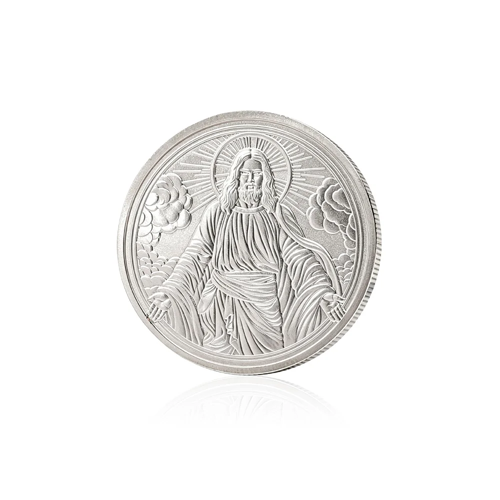 2026 Silver Plated Jesus Christ Coin Shield High Relief Challenge Coin Good Luck Commemorative Gifts for Men Women Kids Coworker