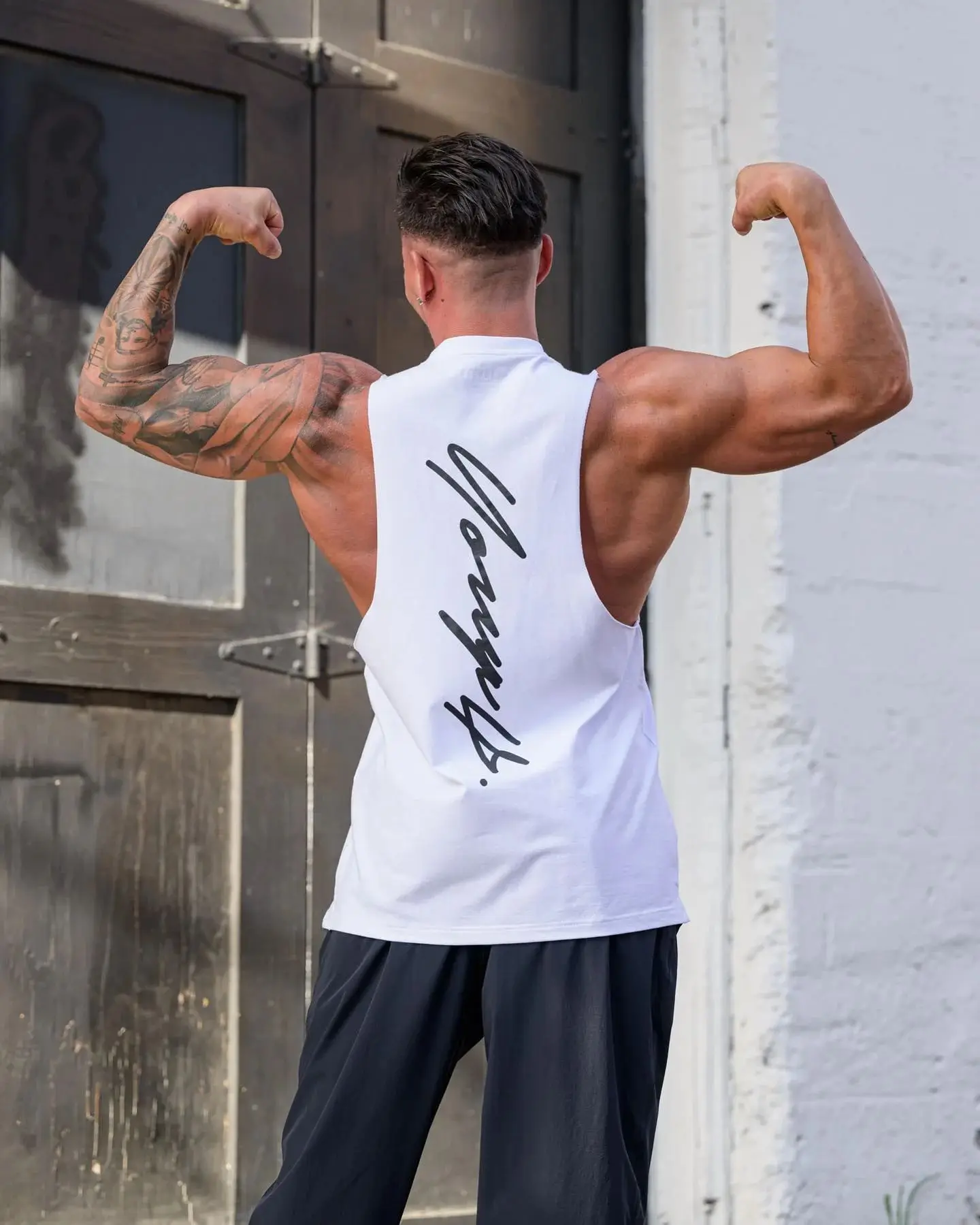 Men\'s vest, sports and leisure fitness cotton round neck sleeveless T-shirt, shoulder basketball training elastic top