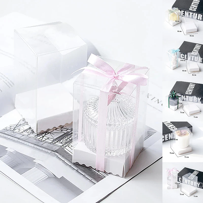 1PC Square Transparent PVC Gift Package Boxes Without Ribbon Paper Tray Bottom Crafts Wrapping Box Mini Candy Bag Party Supplies