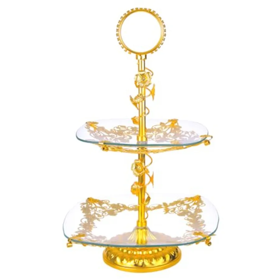 

2 tier 18 Inches Square Metal Cake Display Stand Gold Fondant Cake Cupcake Dessert Fruit Stand Pedestal Bakeware Wedding Birthd