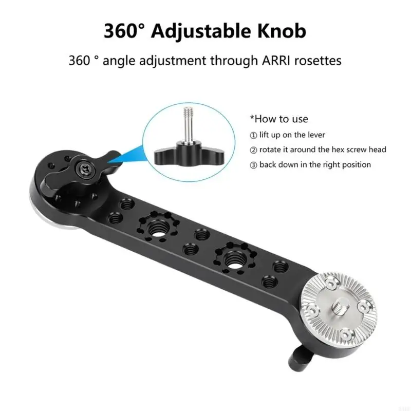 Metal Side Handle Extension Arm, Camera Handle Arm with Locking Knob and Joint Mount Structure for Grip Distance Changes in
