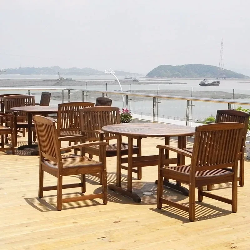 

Outdoor Teak Table and Chair Outdoor Furniture Hotel Villa Model Room Club Chair Balcony Chair Courtyard Pastoral