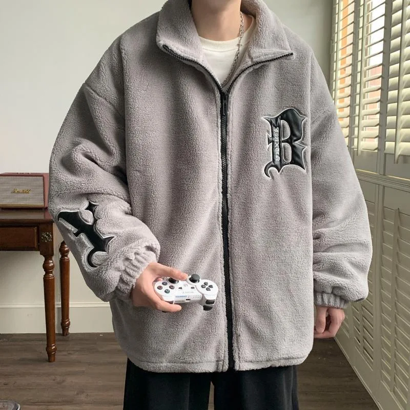 

Winter New Fashion Trend Printed Thick Warm Lambskin Jacket For Men's Casual Loose Sports High-Quality Plus Size Jacket M-3XL