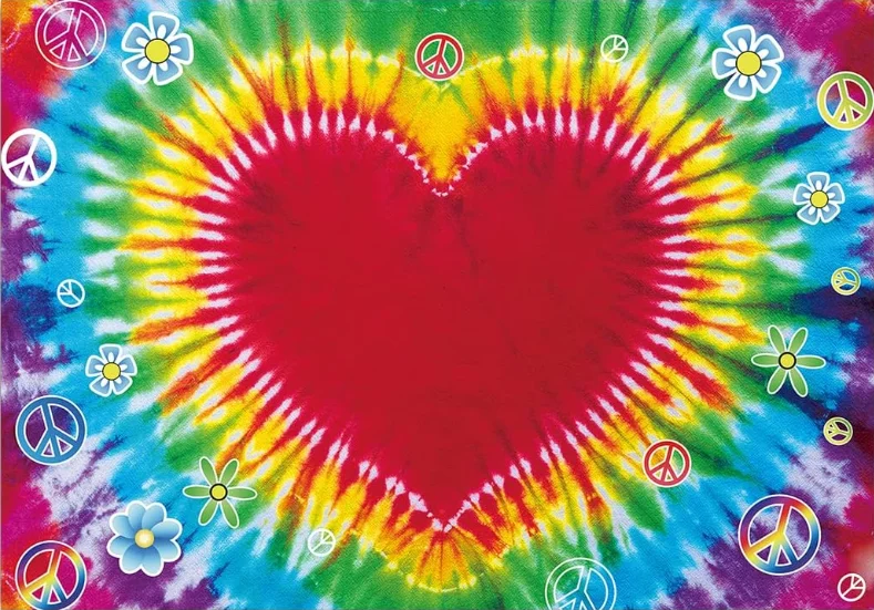 Groovy Love and Peace Backdrop 60s Hippie Colorful Tie Dye Heart Flower Peace Logo Background Baby Shower Birthday Party