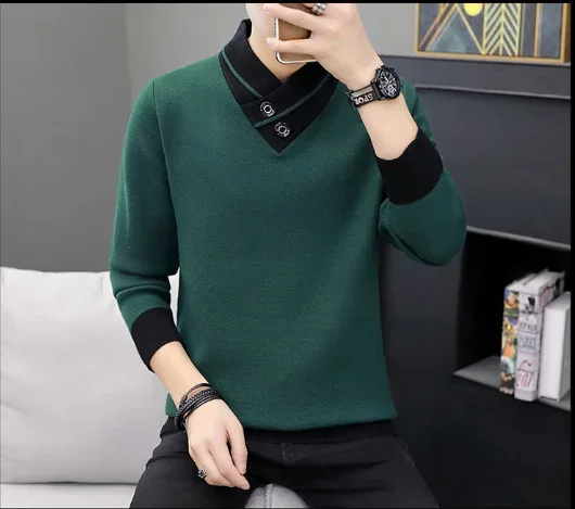 Autunno e inverno maglione dolcevita alla moda da uomo Top imbottito in velluto Bottoming Shirt