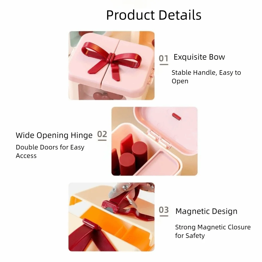 

Plastic Bowknot Lipstick Storage Box Dust-Proof Dopamine Gift Box with Cover Cosmetic Storage Container Desktop Ornaments