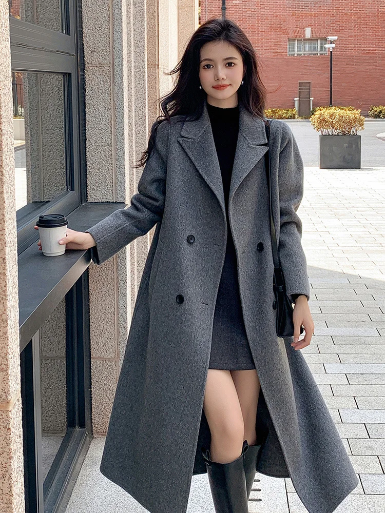 

2024 Autumn and Winter New 30% Camel Wool Wool Overcoat Women's Long High-End Double-Sided Woolen Coat Elegant Trench Coat