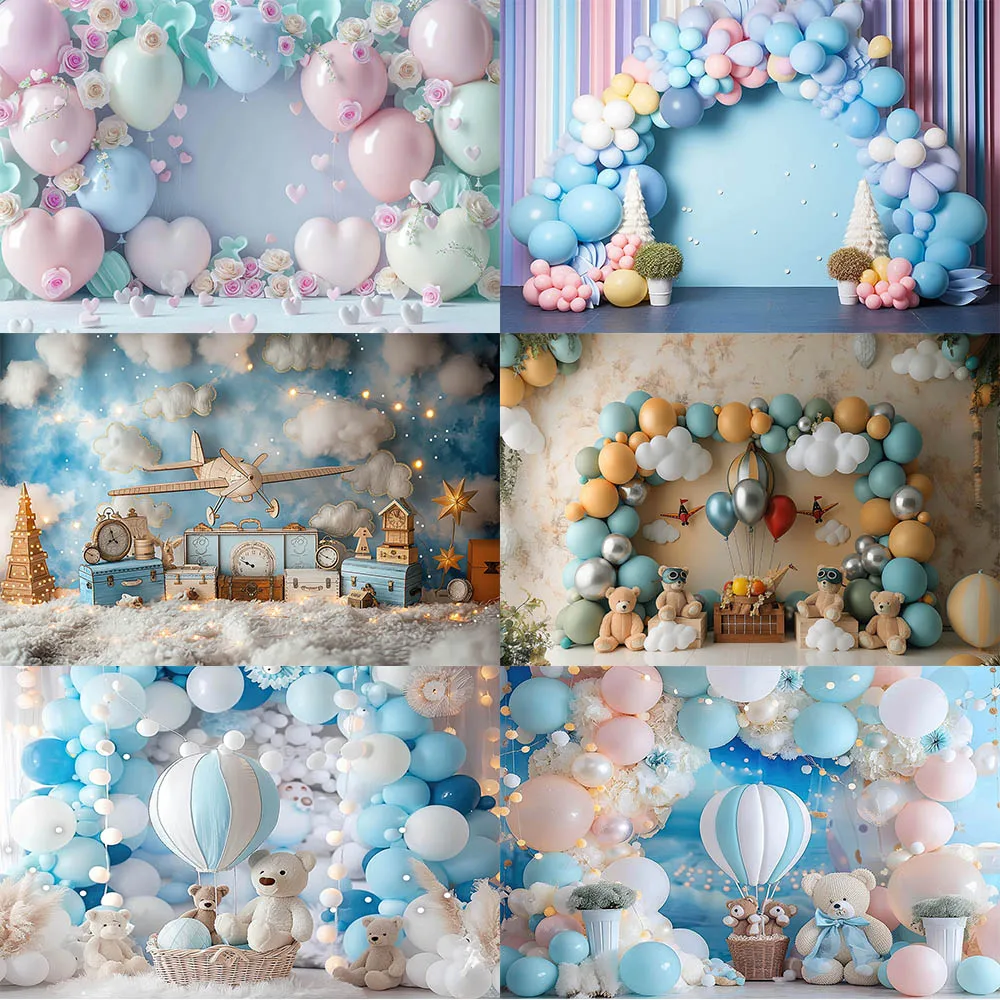 

Children Birthday Party Photography Backdrop Kids Boy Girl Cake Smash Pink Blue Background Balloons Studio Photo Shoots Props