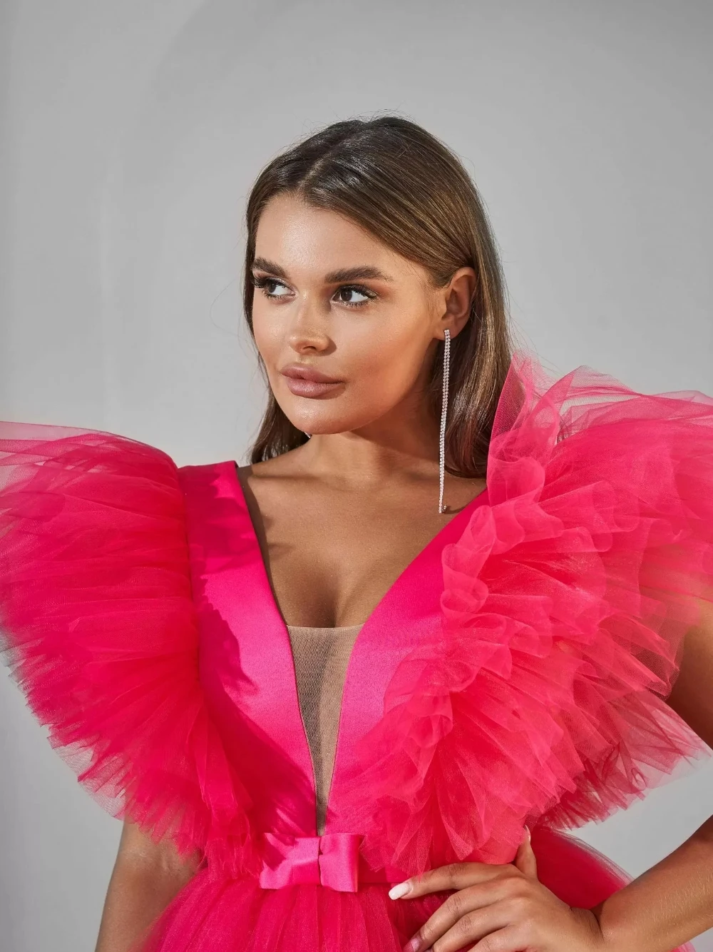 DMDRS modna tiulowa suknia wieczorowa z niskim stanem delikatna dekolt w kształcie litery V linia suknia wieczorowa dostosowana piękna impreza specjalne okazje nosić