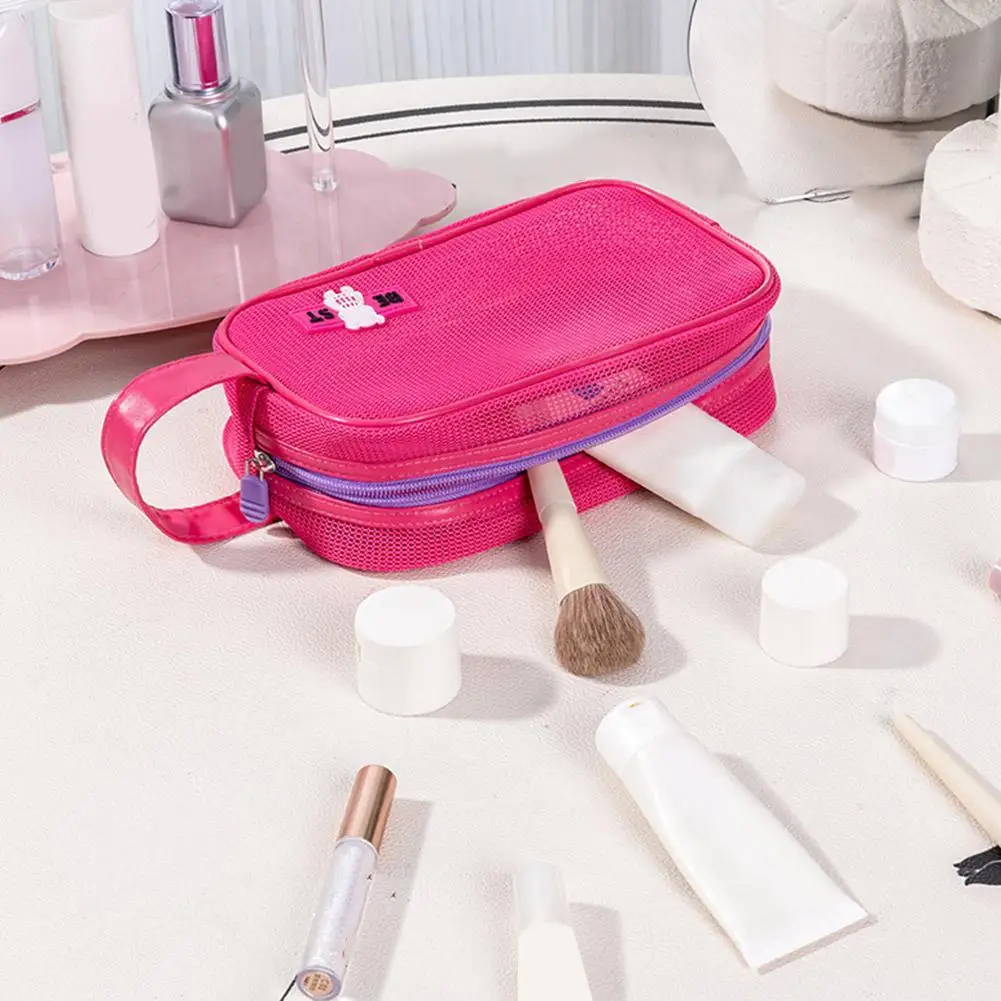 

Cute Mesh Makeup Bag With Zipper Toiletry Bag Large Capacity Cosmetic Bag Organizer Case Outdoor Toiletry Storage Bag