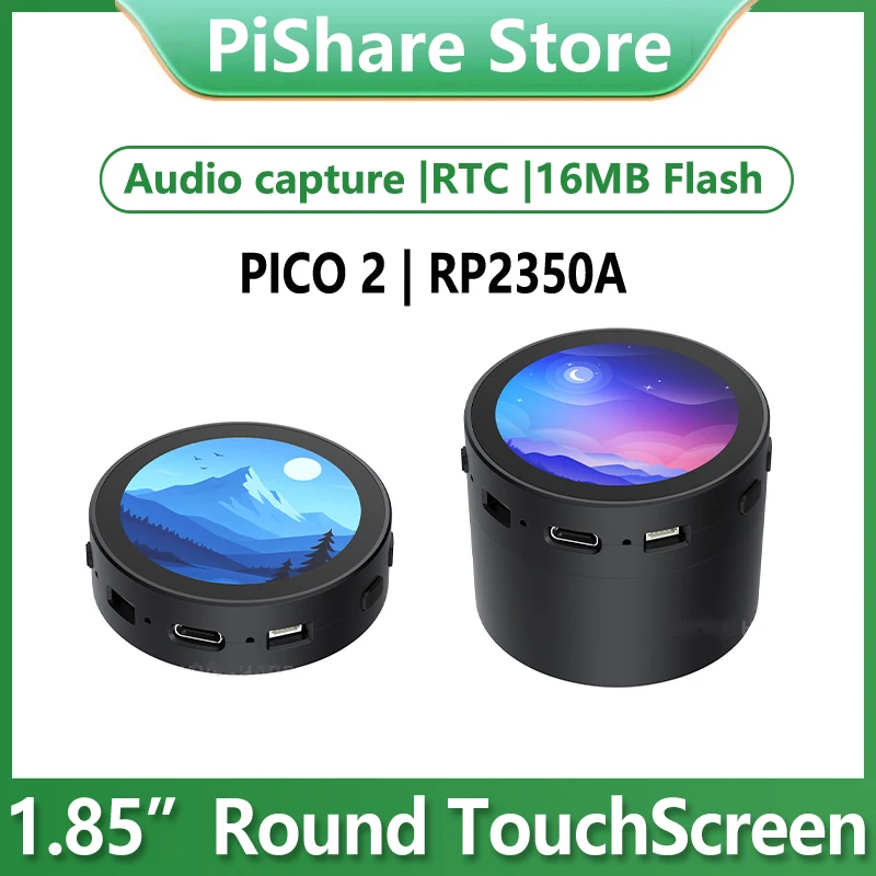 Raspberry Pi Pico 2 RP2350A Audio Box 1.85 inch LCD Round Development Board 1.85inch TouchScreen Speaker 360x360