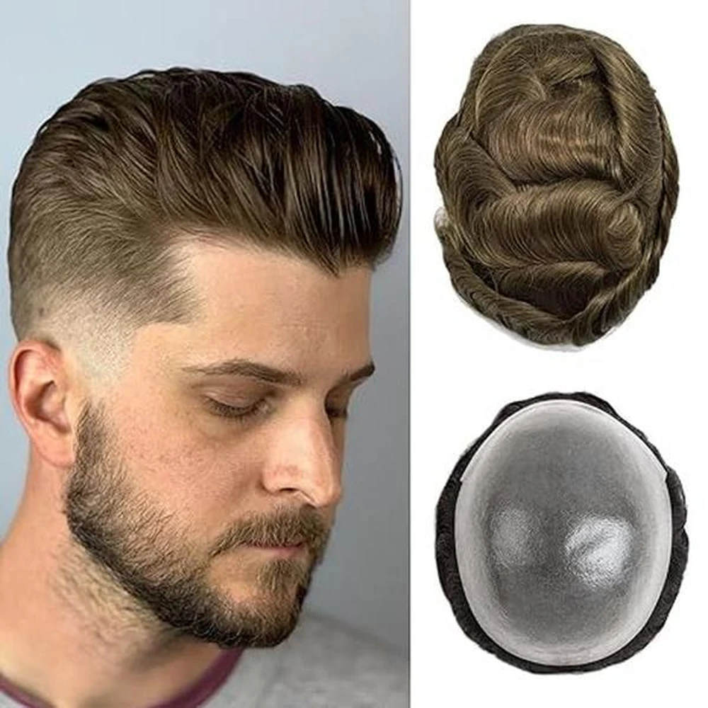 

【TIMIA】Мужской парик из натуральных волос, система замещения волос для мужчин, парик из искусственной кожи PU, 8x10 дюймов # 6 штук каштаново-коричневых париков Natural Wave Skin