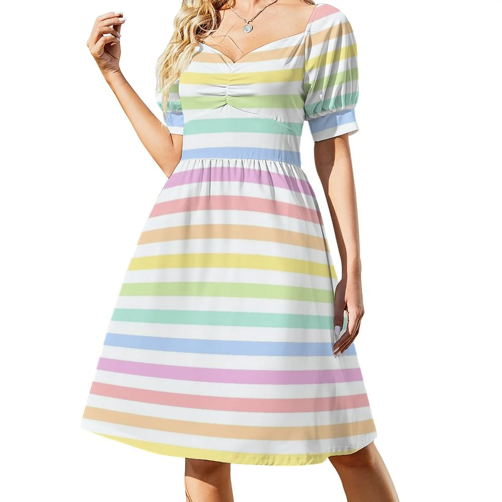 

Pastel Rainbow Stripes Short Sleeved Dress Summer dresses for women loose women's dress Dress