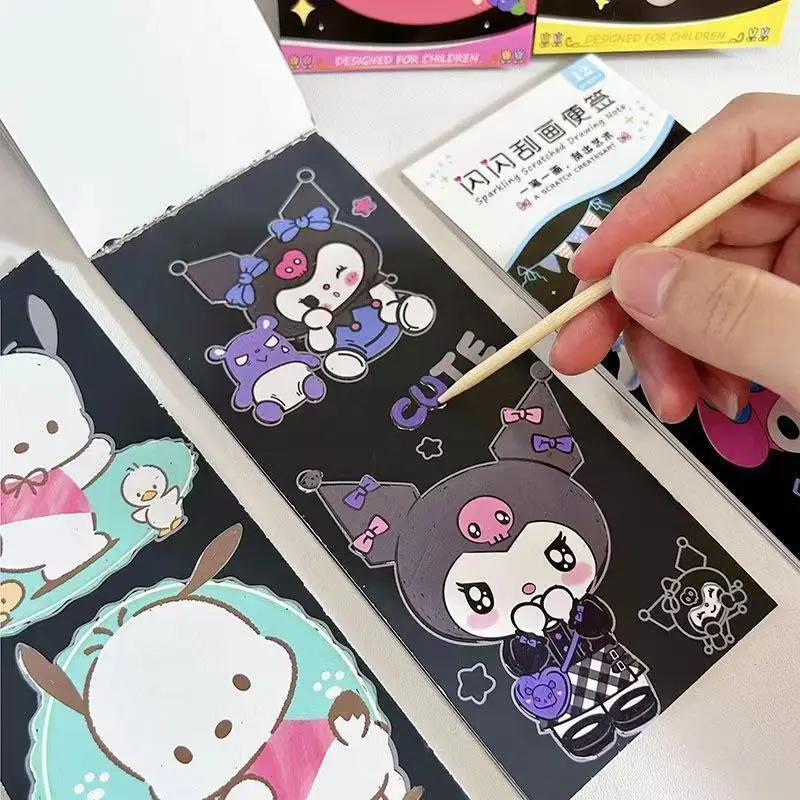 New Sanrio Kuromi MyMelody DIY Fun Graffiti Scratching Book Cartoon Children\'s  Creative Student Sparkling Scratching Painting