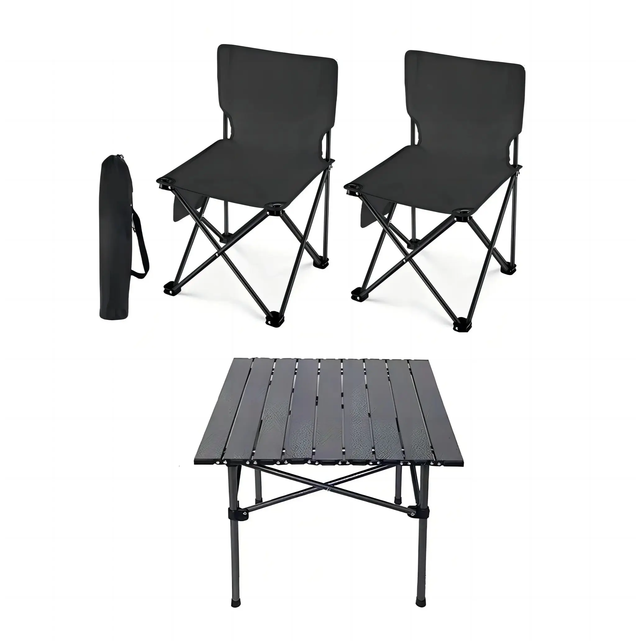 Outdoor Camping Folding Set,2Pcs Folding Chair and 1Pcs Table,Portable Lightweight for Traver, Camping,BBQ,Black,Easy Carry