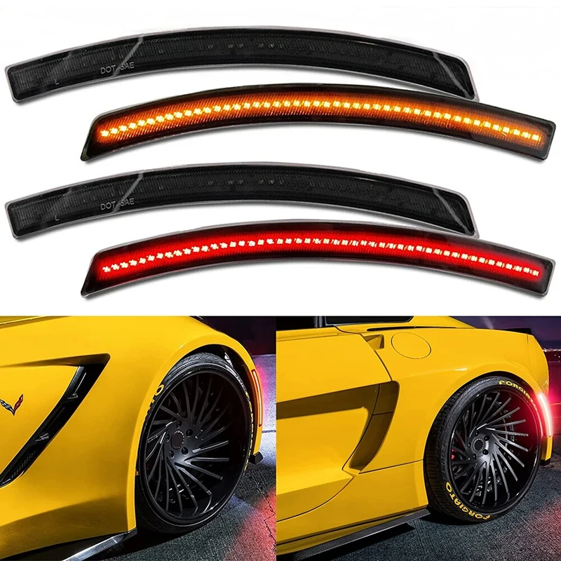 Car LED Side Marker Lights For Chevy Corvette C7 2014 2015 2016 2017 2018 2019 Turn Signal Light Lamp, Front & Rear