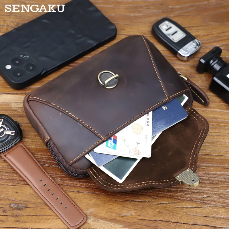 

Мужская поясная сумка Fanny, кожаная мужская поясная сумка Crazy Horse, двухслойный клатч, кошелек для телефона из натуральной воловьей кожи