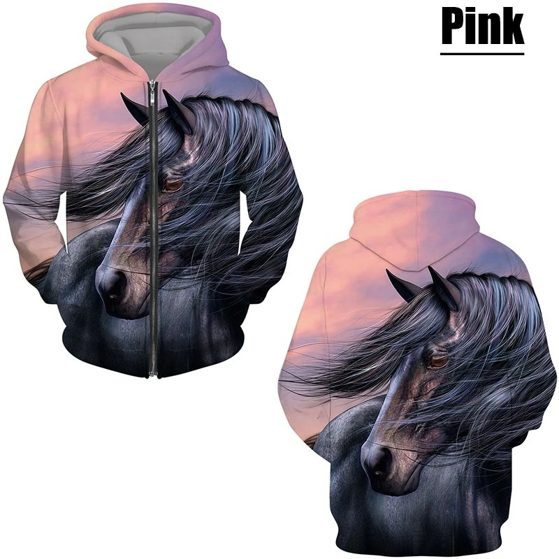Horse Animal 3D Printed Zipper Hoodies Men Women Fashion Casual Hooded Sweatshirts Oversized Hoodie Tracksuits Coat Man Clothing
