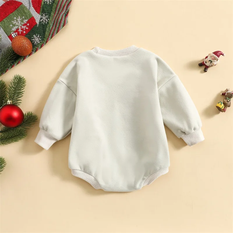 Baby Girls Boys Christmas Romper Santa Print Round Neck Long Sleeve Jumpsuits Autumn Winter Casual Bodysuits