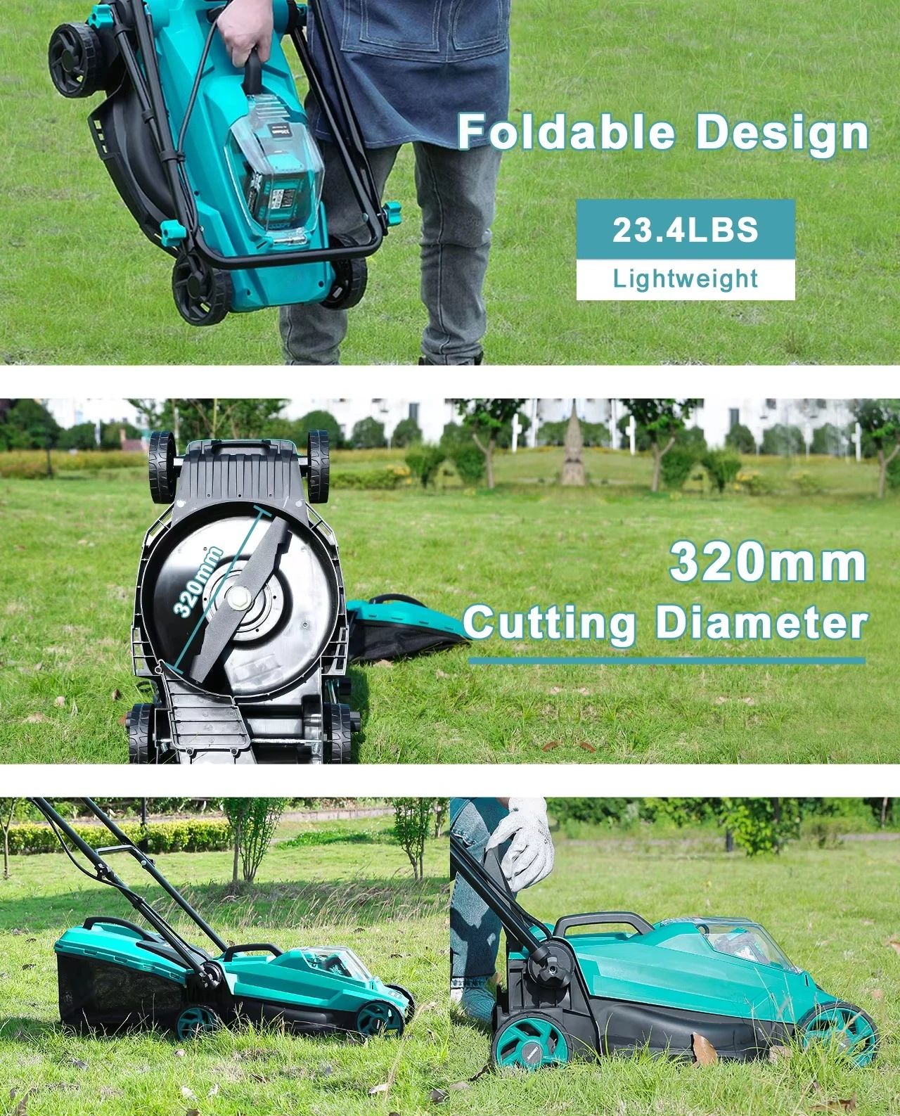 Brand New 20V Brushless Cordless Lawn Mower 13 Inch Cutting Width 30L Straw Bag, Suitable for Small Yard Fast Shipping