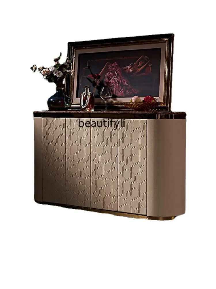 

zq Sideboard Dining Room Storage Hong Kong-Style Bedroom Marble TV Bench for Bedroom Entrance Cabinet Shoe Cabinet