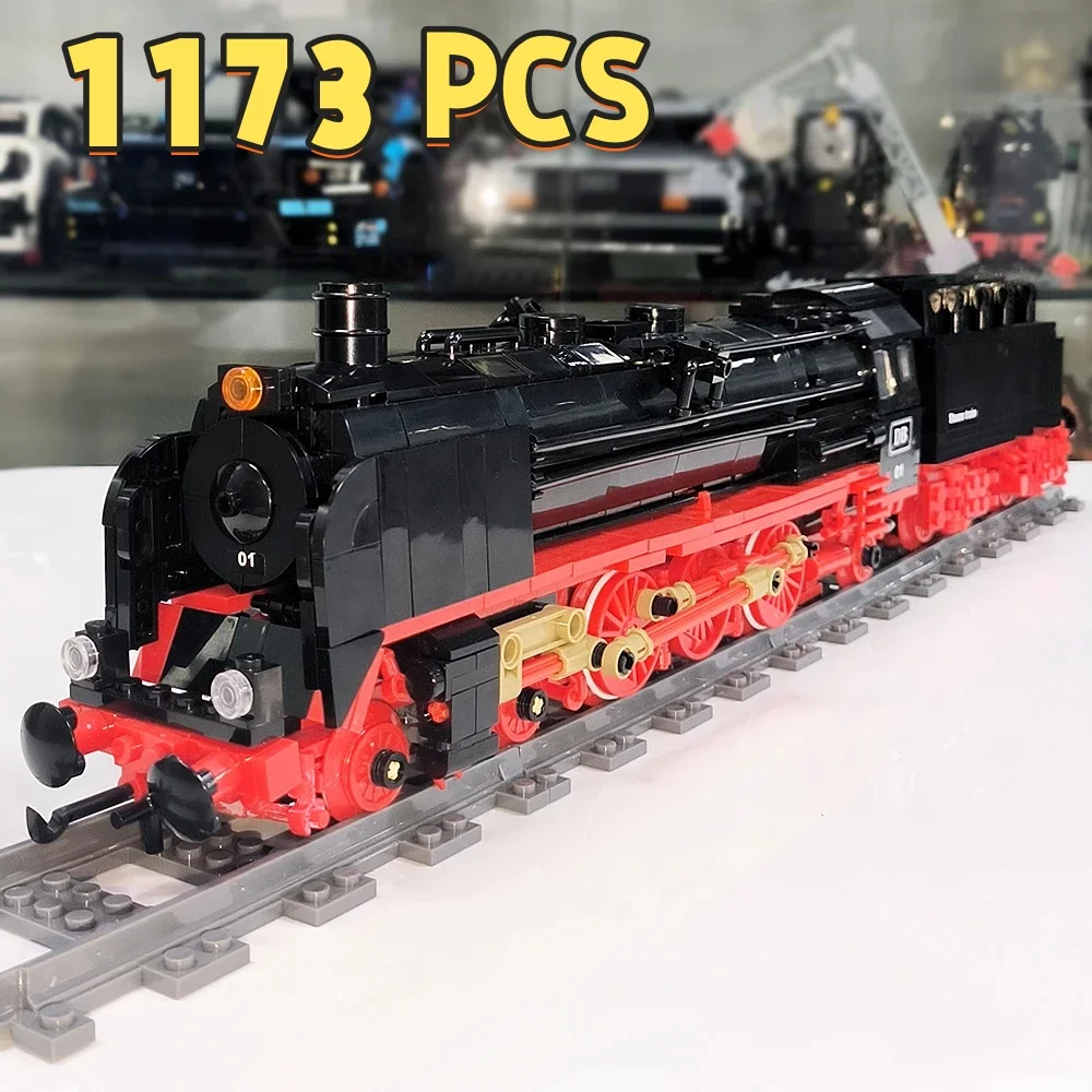1173PCS Retro Kreative Dampf Zug Bausteine Stadt Eisenbahn Track Zug Montieren Ziegel Desktop