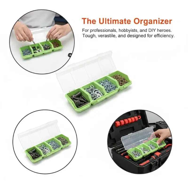 Screw Organizer Box 4 Compartment Plastic Tool Storage Case With Lid Ideal For Hardware Components Home DIY Workshop