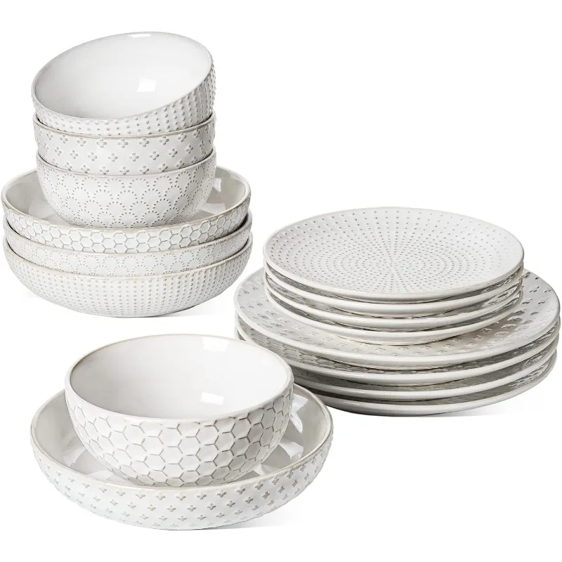 Ceramic Plates and Bowls Set, Suit For House Warming Wedding, Serve for 4 (10