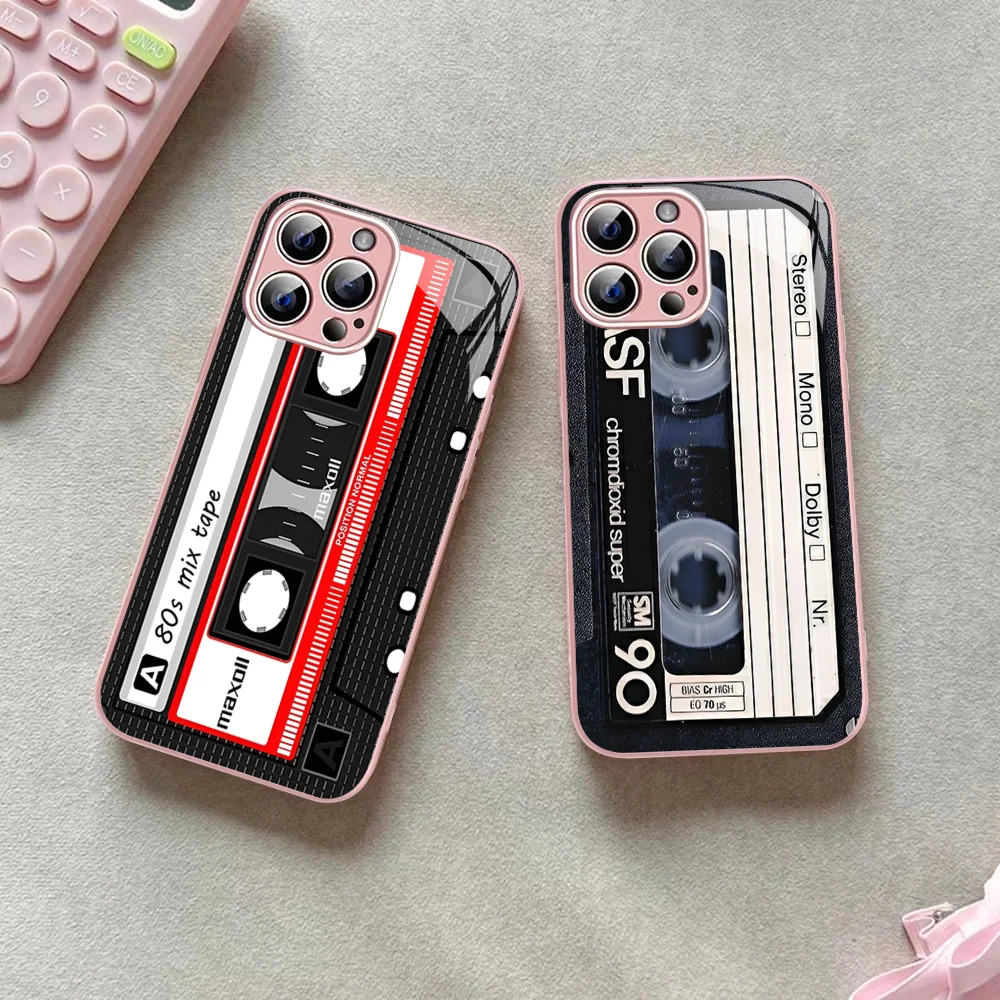 Vintage Cassette Tape Retro Style Phone Case Tempered Glass For Iphone 14 13 12 11 Pro Mini XS MAX 14Plus X XS XR Fundas