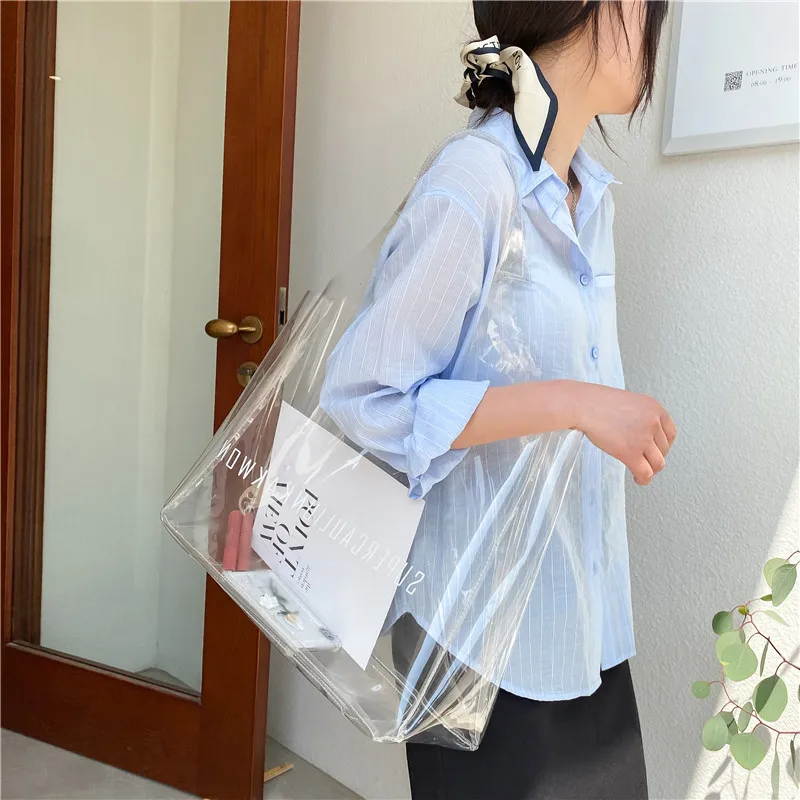 Women Bags Transparent Tote PVC Shopping Bag Outdoor Handbag Designer Fashion Letter Shoulder Bags for Women Large Capacity Tote