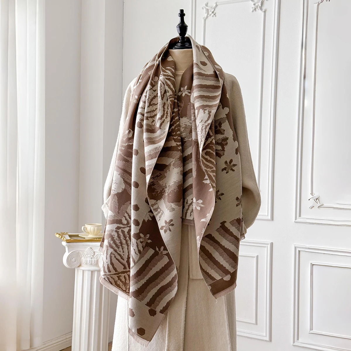 

Женский утолщенный зимний шарф с леопардовым принтом и узором в горошек, двусторонний искусственный кашемир, жаккардовая шерстяная накидка из пашмины для роскоши