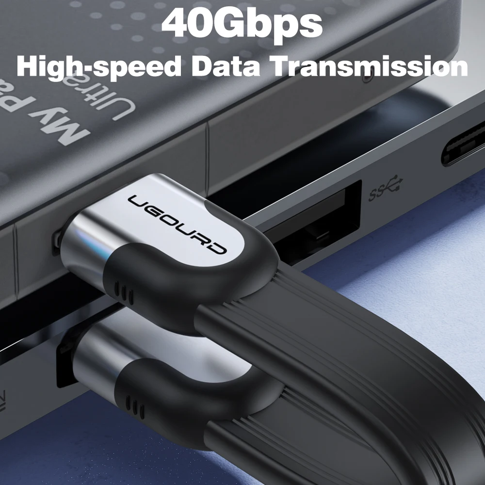 UGOURD Flat USB C Thunderbolt4 USB 4 Cable 40Gbps Type C Date Cable 240W Fast Charge Cord 0.15-1m for Thunderbolt 3 4 iPhone SSD