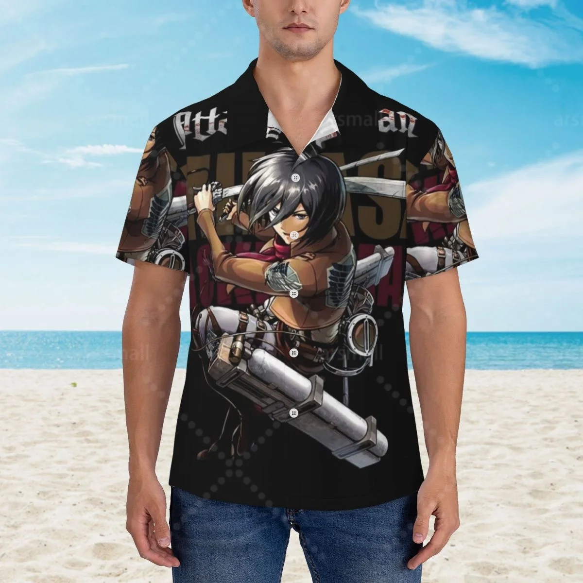 

Attack On Titan Hawaiian Shirt Men Short Sleeve Casual Floral Print Beach Shirt Summer Vacation Shirt
