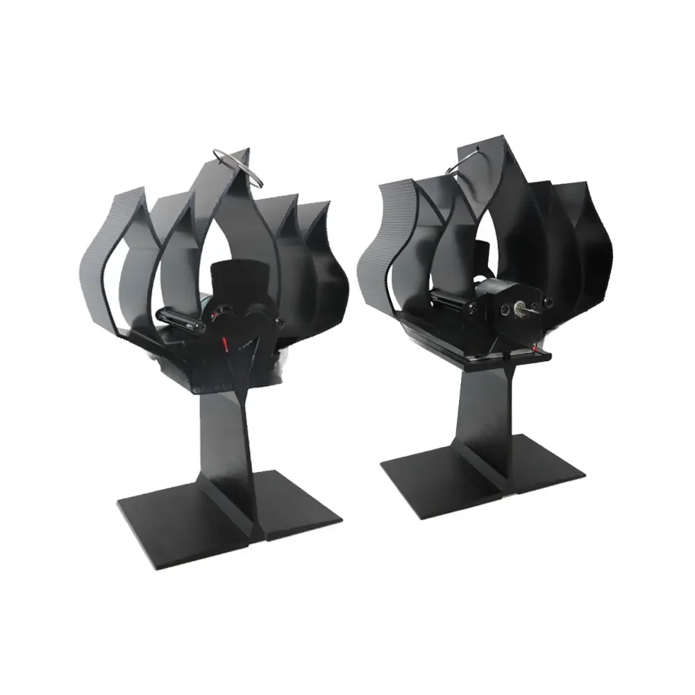 Wood burning fireplace fan with battery silent thermal power design for sustainable energy saving heat circulation
