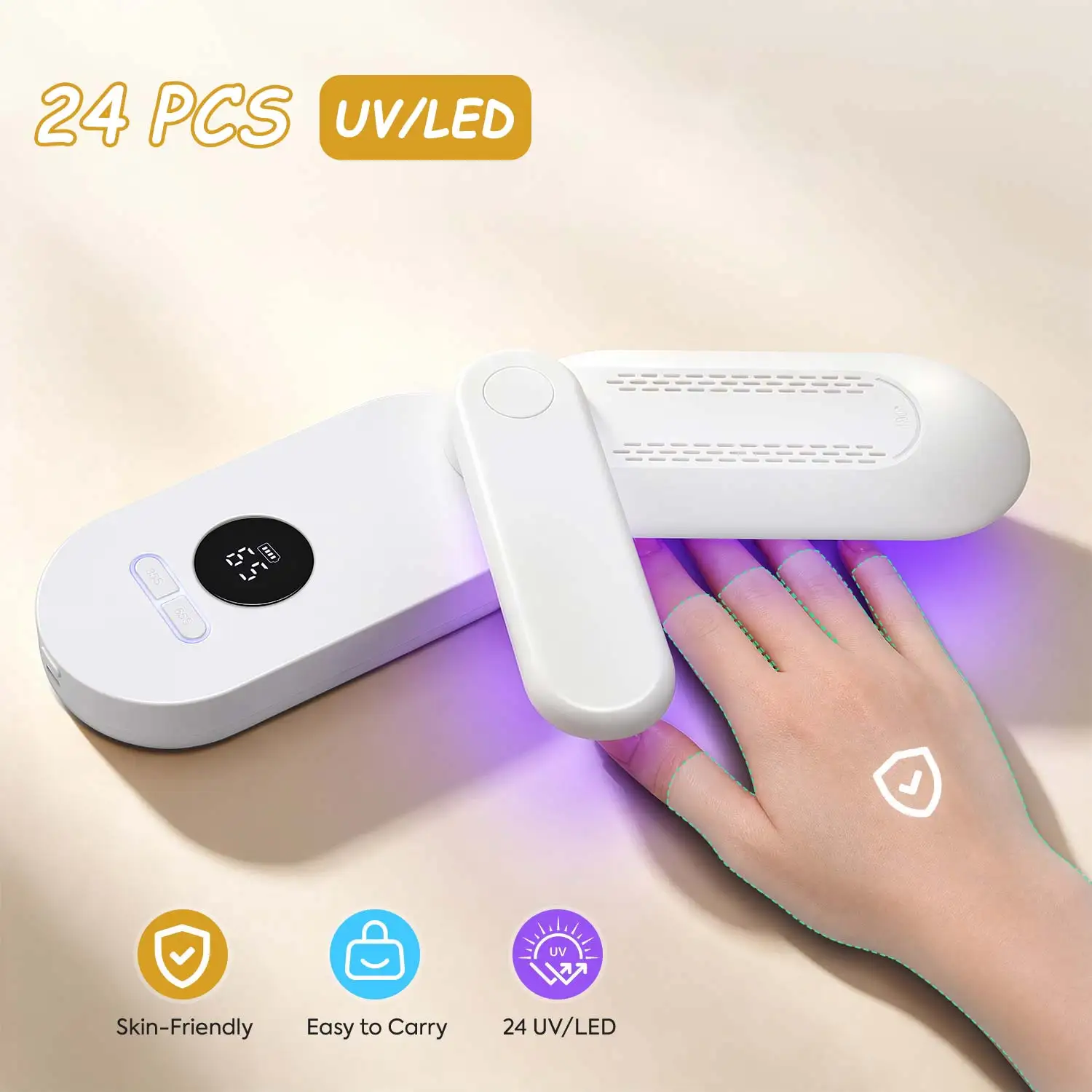 DianaBeauty UV Nail Lamp Portable Rechargeable Nail Dryer with 2 Timer Settings Foldable Manicure Lamp with 2000mAh Nail Tools
