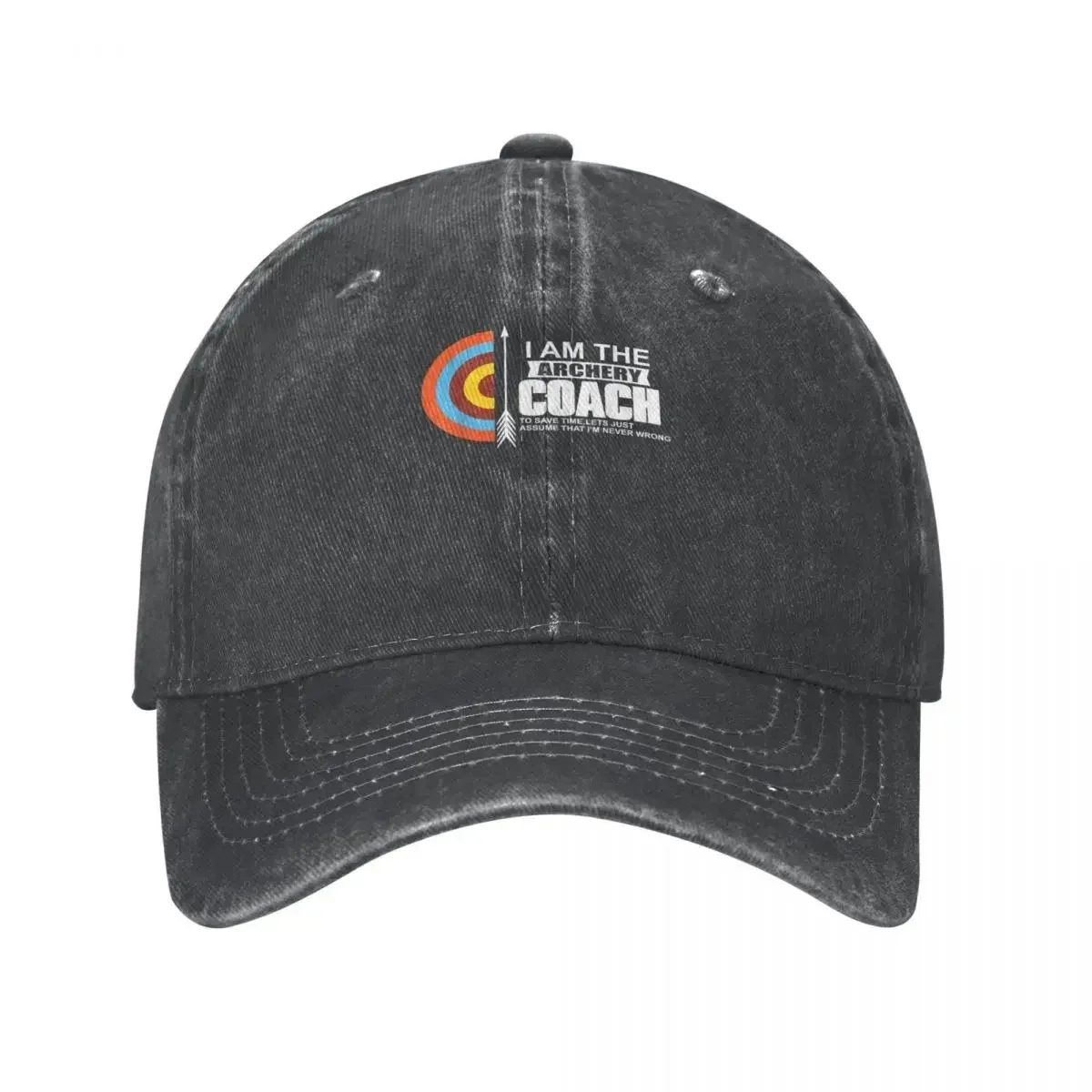 New Archery Coach Is Always Right Trainer Unisex Baseball Cap Distressed Denim Washed Caps Hat  Workouts Adjustable Fit Headwear