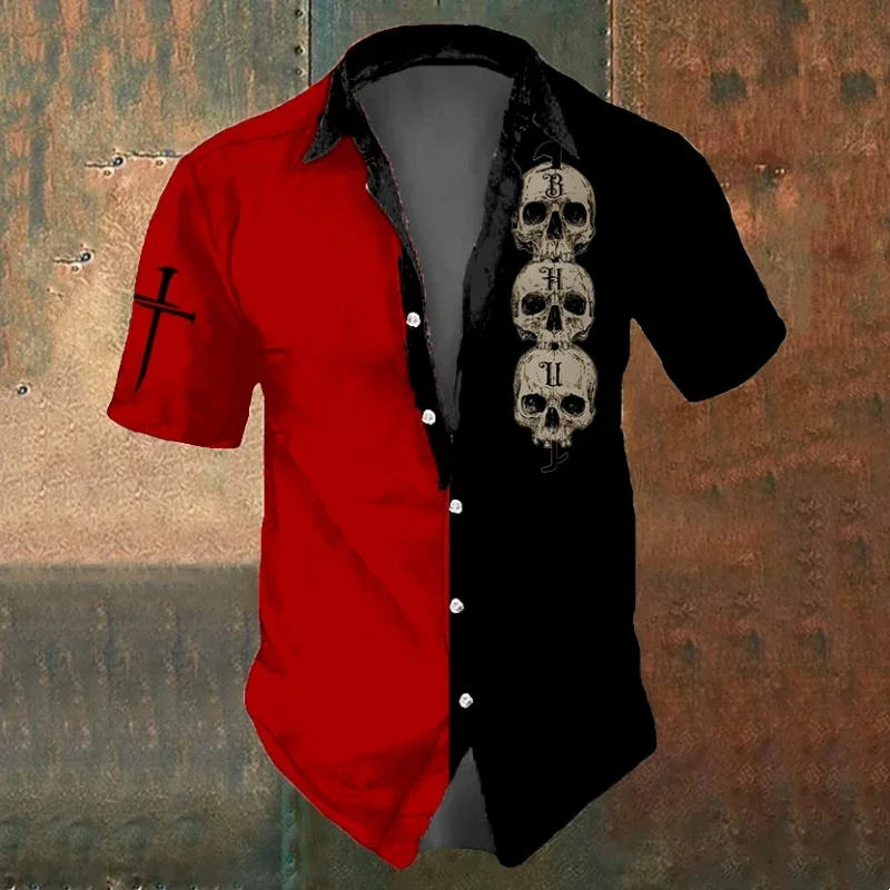 

Hawaiian Shirts For Men Skull Shirts Funny Skull Print Short Sleeve Summer Fashion Man Clothes Black Short Sleeve Oversized Tops