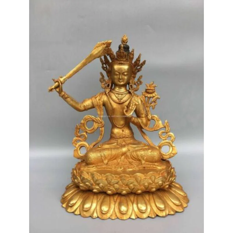 13'' bronze gild sculpture temple buddhism hold sword Manjusri Bodhisattvas