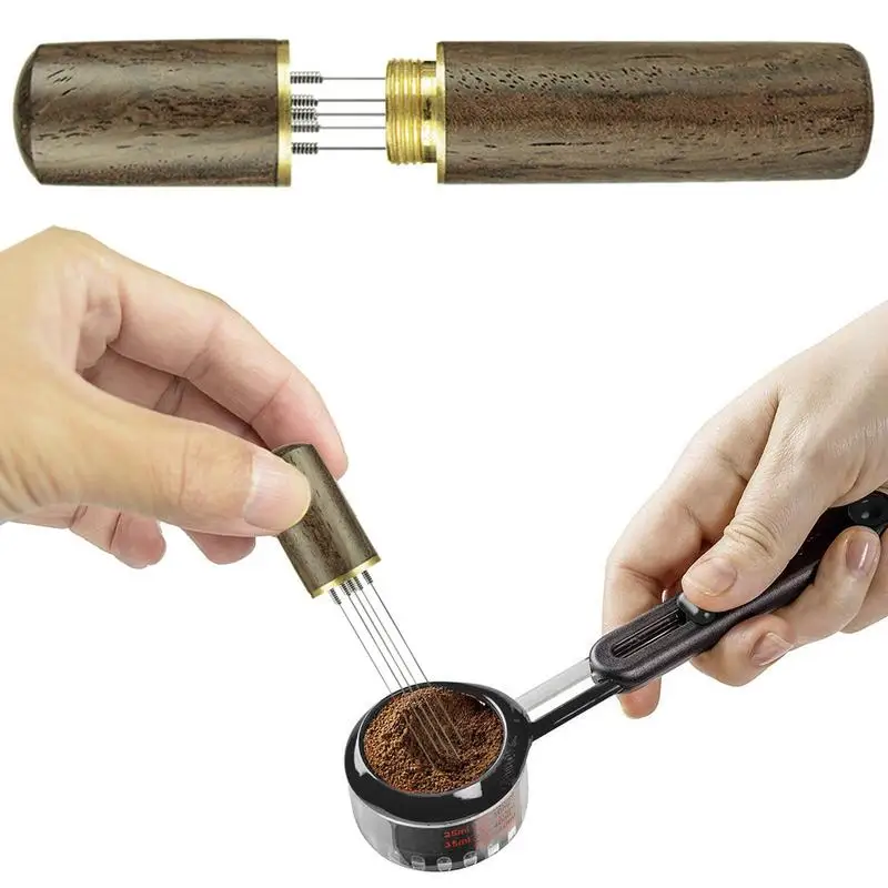 Espresso Stirrer Stainless Steel Needle Type Distributor Coffee Powder Stirring Tool Natural Wood Handle Espresso Accessories