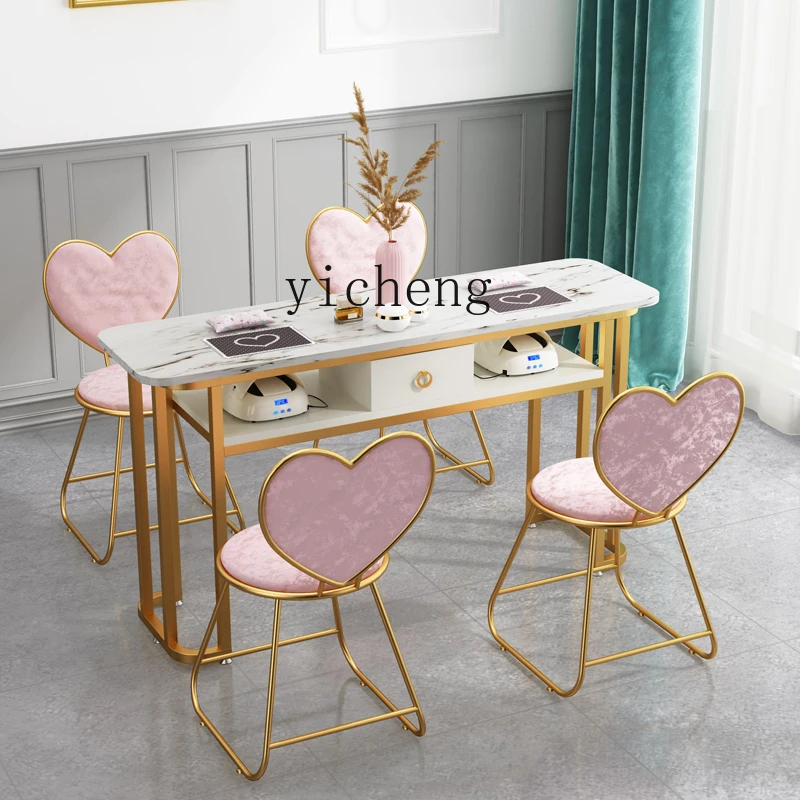 ZK Marble Internet Celebrity Nail Table Iron Single Double Nail Shop Table and Chair Suit