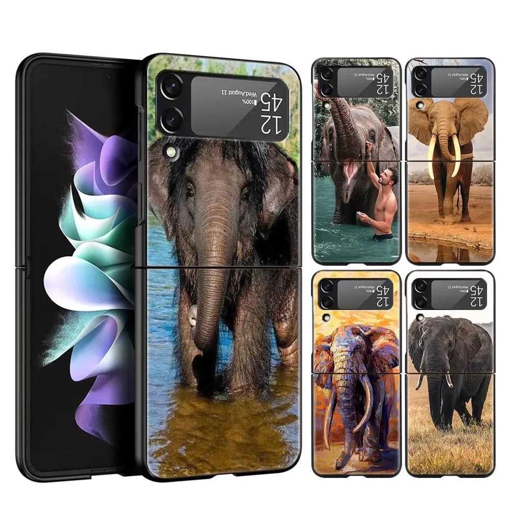 Animal Elephant Creative Phone Case For Samsung Z Flip3 Flip4 Flip5 Case Shell For Z Flip 3 Flip 5 4 5G Black Hard Folding Cover