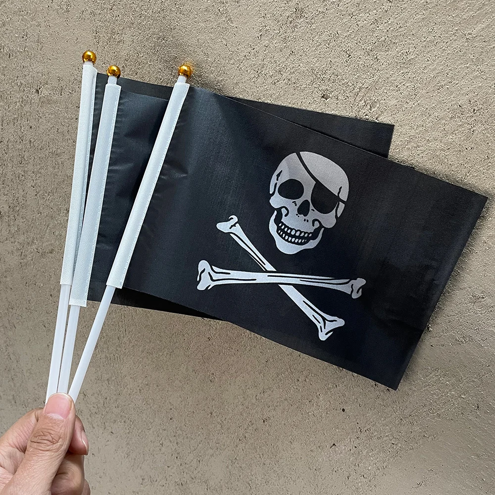 24pcs Mini Pirate Flag Small Hand Held Flags Halloween Decorations Skull Pirate Flags  Pirate Decor Stick Flag with Pole and Spe