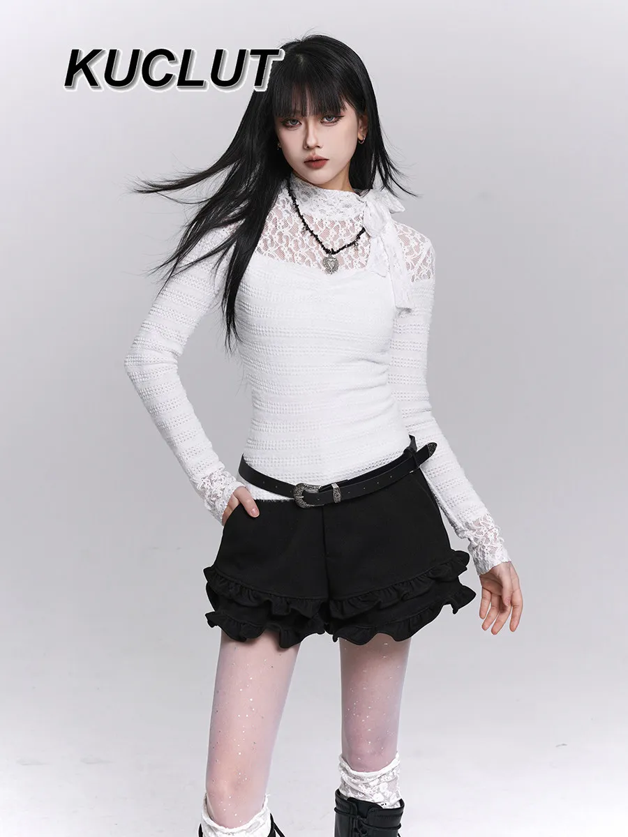 

Autumn Winter Beautiful Lace Inner Wear Base Shirt High-end Feel Wearable Long Sleeve Top Slim Fit Casual Women's T-Shirts