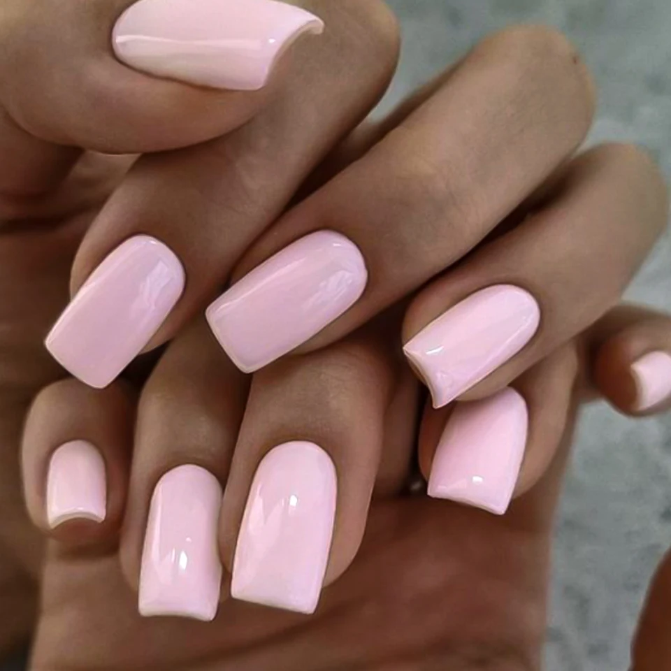 100 Piezas Uñas Postizas Rosa Claro Cortas Medianas Cuadradas Cobertura Completa 10 Tallas Decoración de Dedos 2