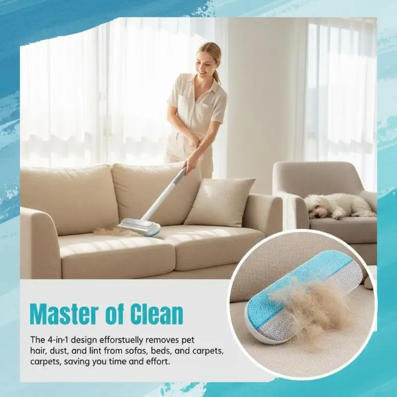 Long Handle Pet Hair Remover Brush Static Cat Hair Cleaner Multi-functional For Carpets Ideal For Cat Furniture Cleaning