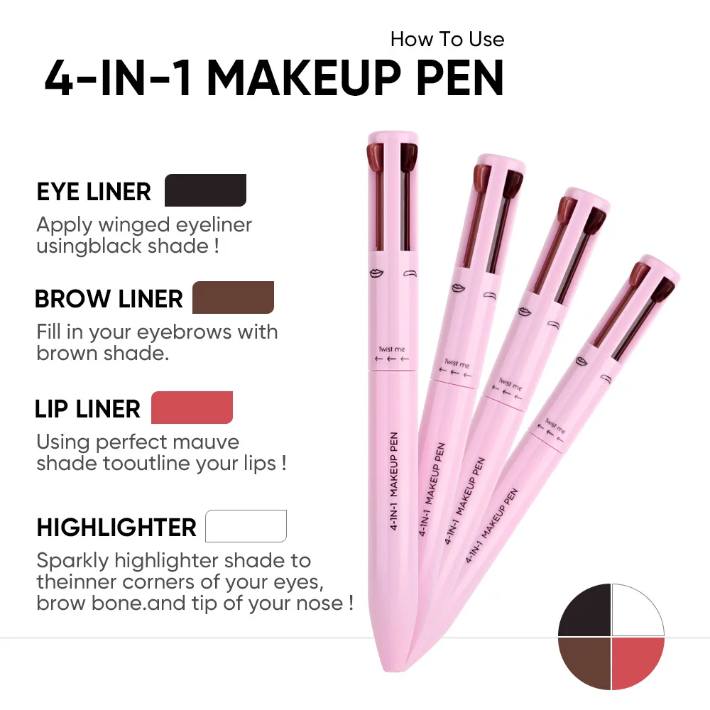ปากกาแต่งหน้า 4-in-1 Private Label 4 สี ไฮไลท์ลิปไลน์ อายไลเนอร์ ดินสอเขียนคิ้ว